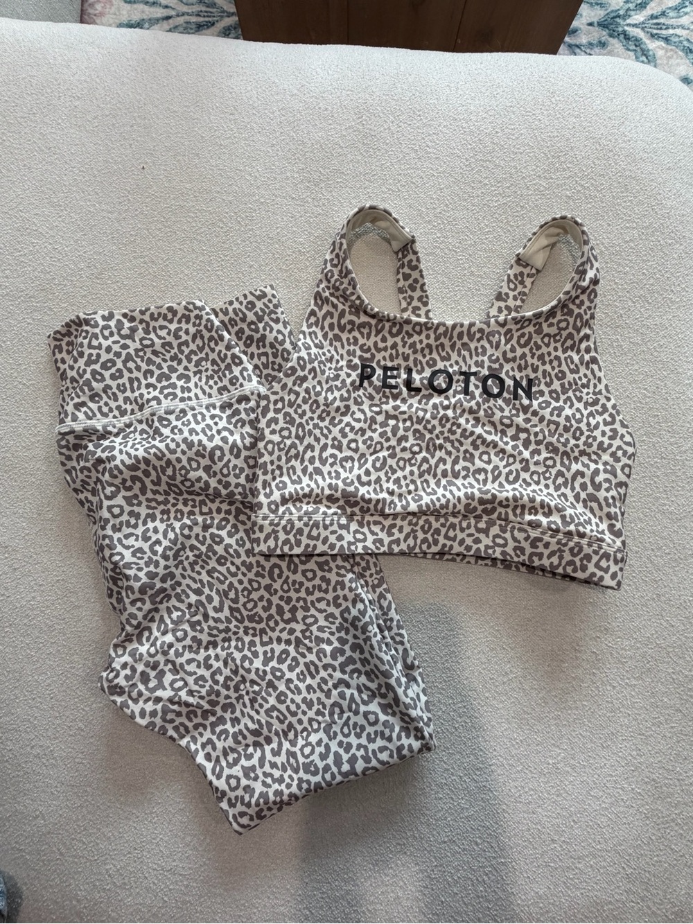 Peloton Cream and Taupe Leopard Print Sports Bra & Leggings Set